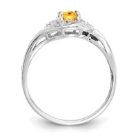 14K White Gold 6x 4 Oval November Citrine and Diamond Ring view 2