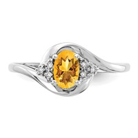 14K White Gold 6x 4 Oval November Citrine and Diamond Ring view 5