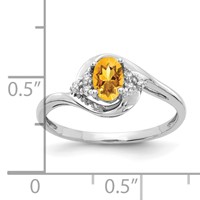 14K White Gold 6x 4 Oval November Citrine and Diamond Ring view 3