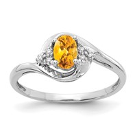 14K White Gold 6x 4 Oval November Citrine and Diamond Ring view 1