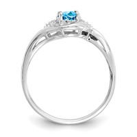 14K White Gold 6x 4 Oval December Blue Topaz and Diamond Ring view 2
