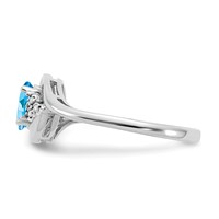14K White Gold 6x 4 Oval December Blue Topaz and Diamond Ring view 4
