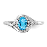 14K White Gold 6x 4 Oval December Blue Topaz and Diamond Ring view 5