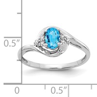 14K White Gold 6x 4 Oval December Blue Topaz and Diamond Ring view 3