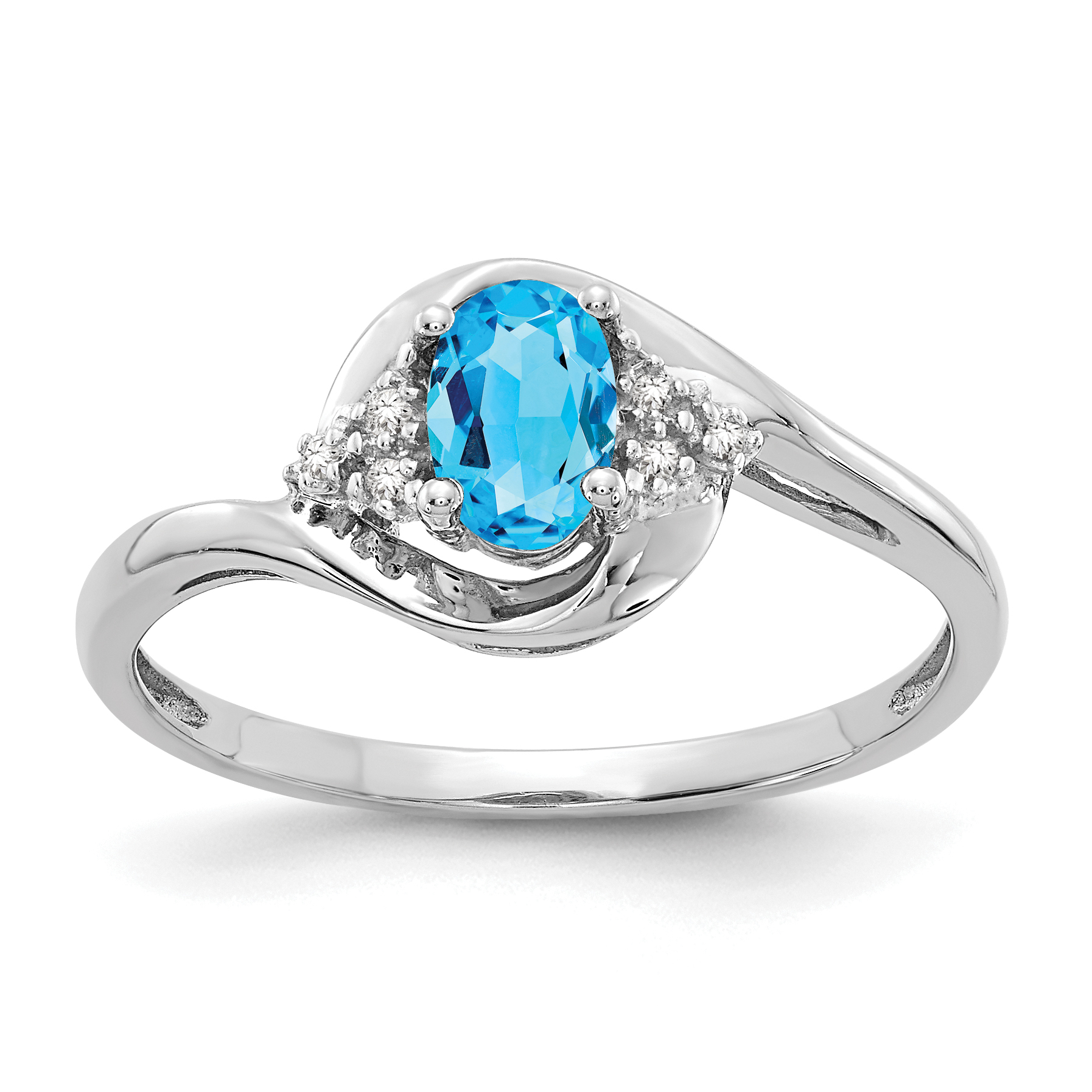 14k White Gold Blue Topaz and Diamond Ring (XBS393)