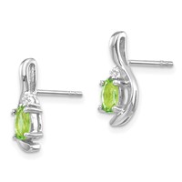 14K White Gold 5x 3 Oval August Peridot and Diamond Post Earrings view 2