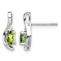 14K White Gold 5x 3 Oval August Peridot and Diamond Post Earrings view 1