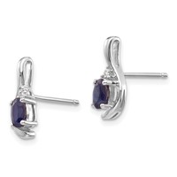 14K White Gold 5x 3 Oval September Sapphire and Diamond Post Earrings view 2