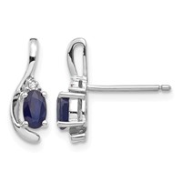 14K White Gold 5x 3 Oval September Sapphire and Diamond Post Earrings view 1
