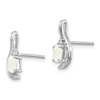 14K White Gold 5x3 Oval October Opal and Diamond Post Earrings view 2