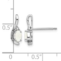 14K White Gold 5x3 Oval October Opal and Diamond Post Earrings view 4