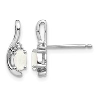 14K White Gold 5x3 Oval October Opal and Diamond Post Earrings view 1