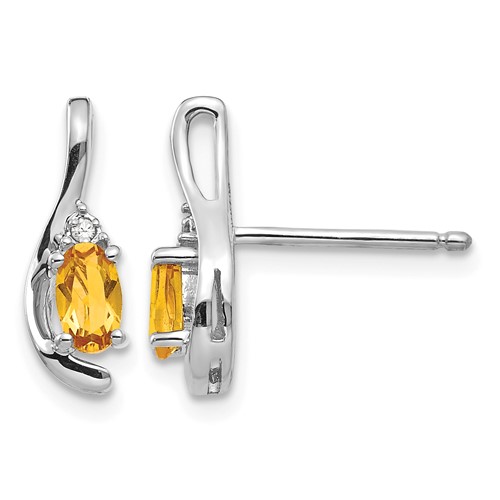 14K White Gold 5x 3 Oval November Citrine and Diamond Post Earrings