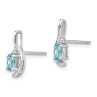 14K White Gold 5x 3 Oval December Blue Topaz and Diamond Post Earrings view 2