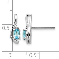 14K White Gold 5x 3 Oval December Blue Topaz and Diamond Post Earrings view 4