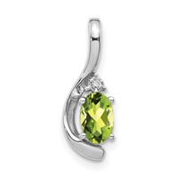 14K White Gold 6x4 Oval August Peridot and Diamond Pendant view 1