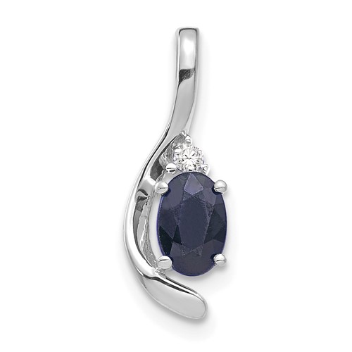 14K White Gold 6x 4 Oval September Sapphire and Diamond Pendant