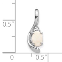 14K White Gold 6x4 Oval October Opal and Diamond Pendant view 3