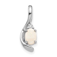 14K White Gold 6x4 Oval October Opal and Diamond Pendant view 1