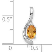 14K White Gold 6x 4 Oval November Citrine and Diamond Pendant view 3