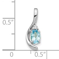 14K White Gold 6x 4 Oval December Blue Topaz and Diamond Pendant view 3