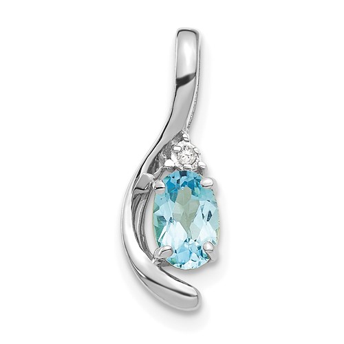 14K White Gold 6x 4 Oval December Blue Topaz and Diamond Pendant