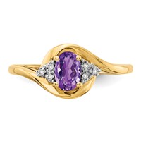 14K Yellow Gold 6x 4 Oval February Amethyst and Diamond Ring view 5