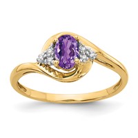 14K Yellow Gold 6x 4 Oval February Amethyst and Diamond Ring view 1