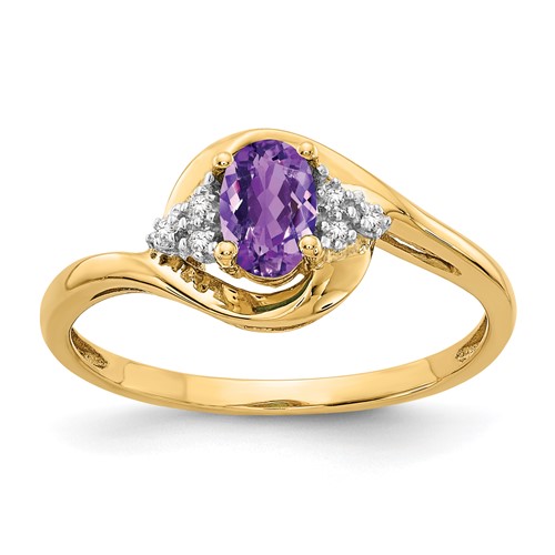 14K Yellow Gold 6x 4 Oval February Amethyst and Diamond Ring