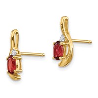 14K Yellow Gold 5x3 Oval January Garnet and Diamond Post Earrings view 2