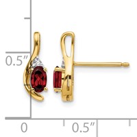 14K Yellow Gold 5x3 Oval January Garnet and Diamond Post Earrings view 4