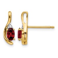 14K Yellow Gold 5x3 Oval January Garnet and Diamond Post Earrings view 1