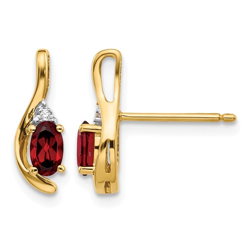 14K Yellow Gold 5x 3 Oval January Garnet and Diamond Post Earrings