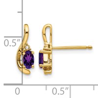 14K Yellow Gold 5x 3 Oval February Amethyst and Diamond Post Earrings view 4