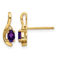 14K Yellow Gold 5x 3 Oval February Amethyst and Diamond Post Earrings view 1