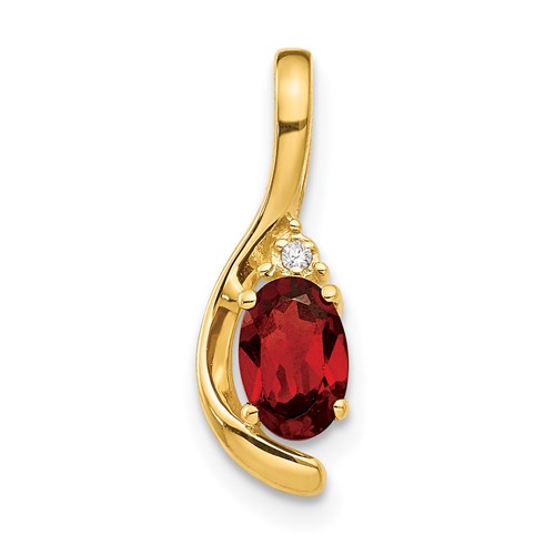 14K Yellow Gold 6x 4 Oval January Garnet and Diamond Pendant
