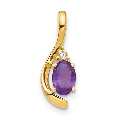 14K Yellow Gold 6x 4 Oval February Amethyst and Diamond Pendant