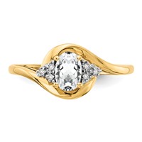 14K Yellow Gold 6x4 Oval April White Topaz and Diamond Ring view 5