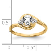 14K Yellow Gold 6x4 Oval April White Topaz and Diamond Ring view 3