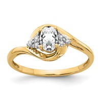 14K Yellow Gold 6x4 Oval April White Topaz and Diamond Ring view 1