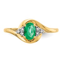 14K Yellow Gold 6x4 Oval May Emerald and Diamond Ring view 5