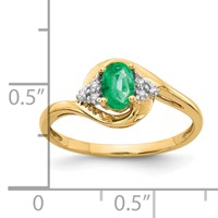 14K Yellow Gold 6x4 Oval May Emerald and Diamond Ring view 3