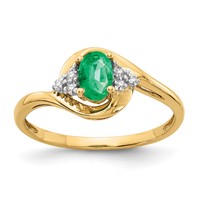 14K Yellow Gold 6x4 Oval May Emerald and Diamond Ring view 1