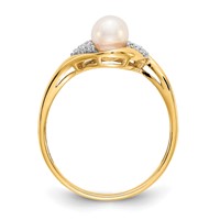 14K 5.5mm Yellow Gold June Freshwater Cultured Pearl and Diamond Ring view 2