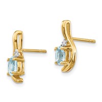 14K Yellow Gold 5x3 Oval March Aquamarine and Diamond Post Earrings view 2
