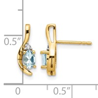 14K Yellow Gold 5x3 Oval March Aquamarine and Diamond Post Earrings view 4