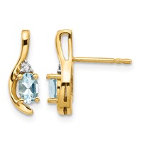14K Yellow Gold 5x3 Oval March Aquamarine and Diamond Post Earrings view 1