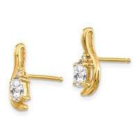 14K Yellow Gold 5x3 Oval April White Topaz and Diamond Post Earrings view 2
