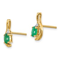 14K Yellow Gold 5x 3 Oval May Emerald and Diamond Post Earrings view 2