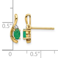 14K Yellow Gold 5x 3 Oval May Emerald and Diamond Post Earrings view 4